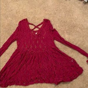 Buckle lace long sleeve baby doll shirt